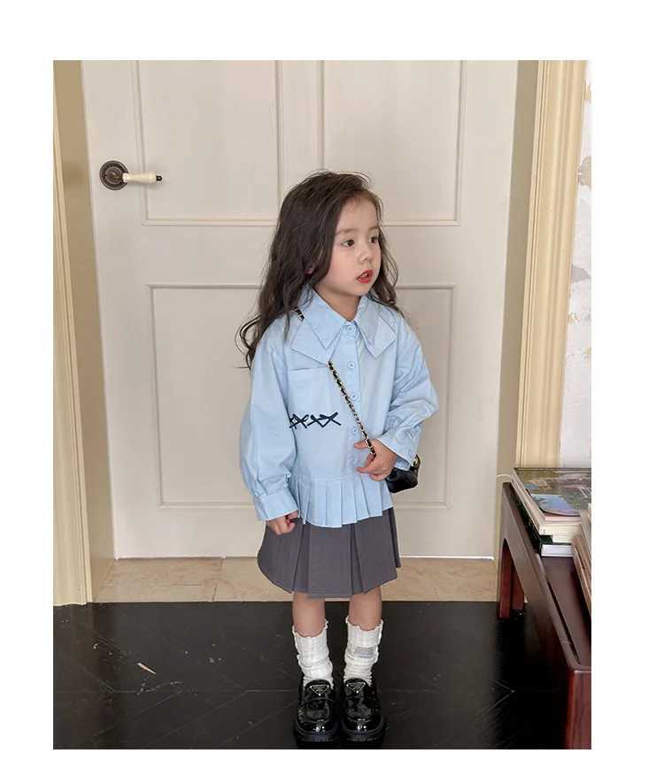 Blue blue long sleeved top open seam loose jacket 2024 lapelW240729