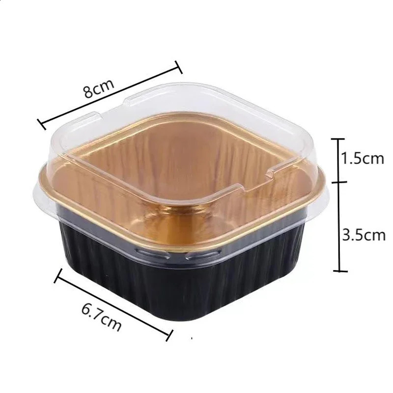 100pcs Black Gold Cake Cups Reusable Aluminum Foil Cake Box With Lids Mousse Dessert Packaging Boxes Baking Molds Party Favors 240729