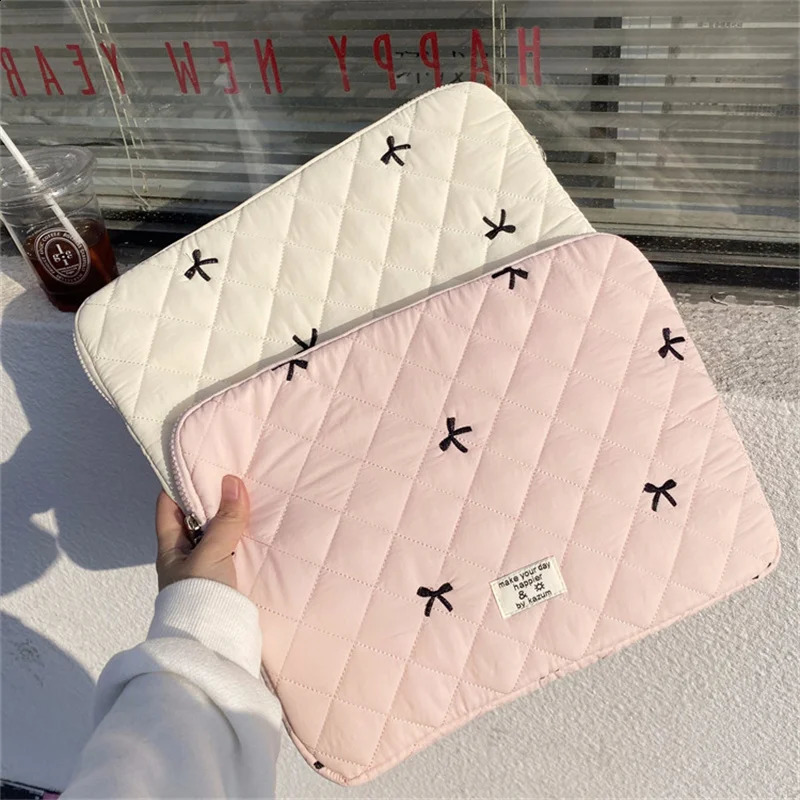Cute bow embroidered computer bag tablet case 11 13.3 14 15.6-inch womens laptop case suitable for Macbook iPad 240903