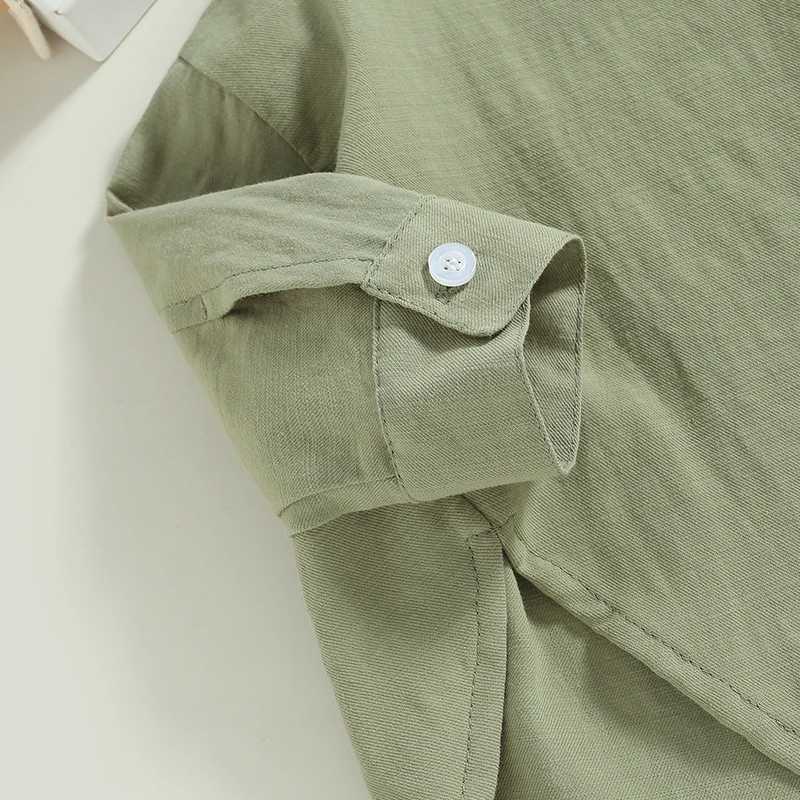 Cotton casual childrens shirt childrens baby girl boy summer top short sleeved lapel solid color button down shirtW240729