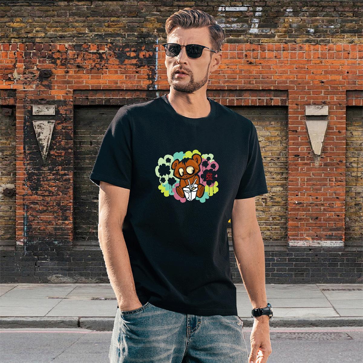 Comfortable Mens Tshirts 230g Pure Cotton Street wear Hip Hop bear Customized Print Crew Neck Fashion T shirt Polos