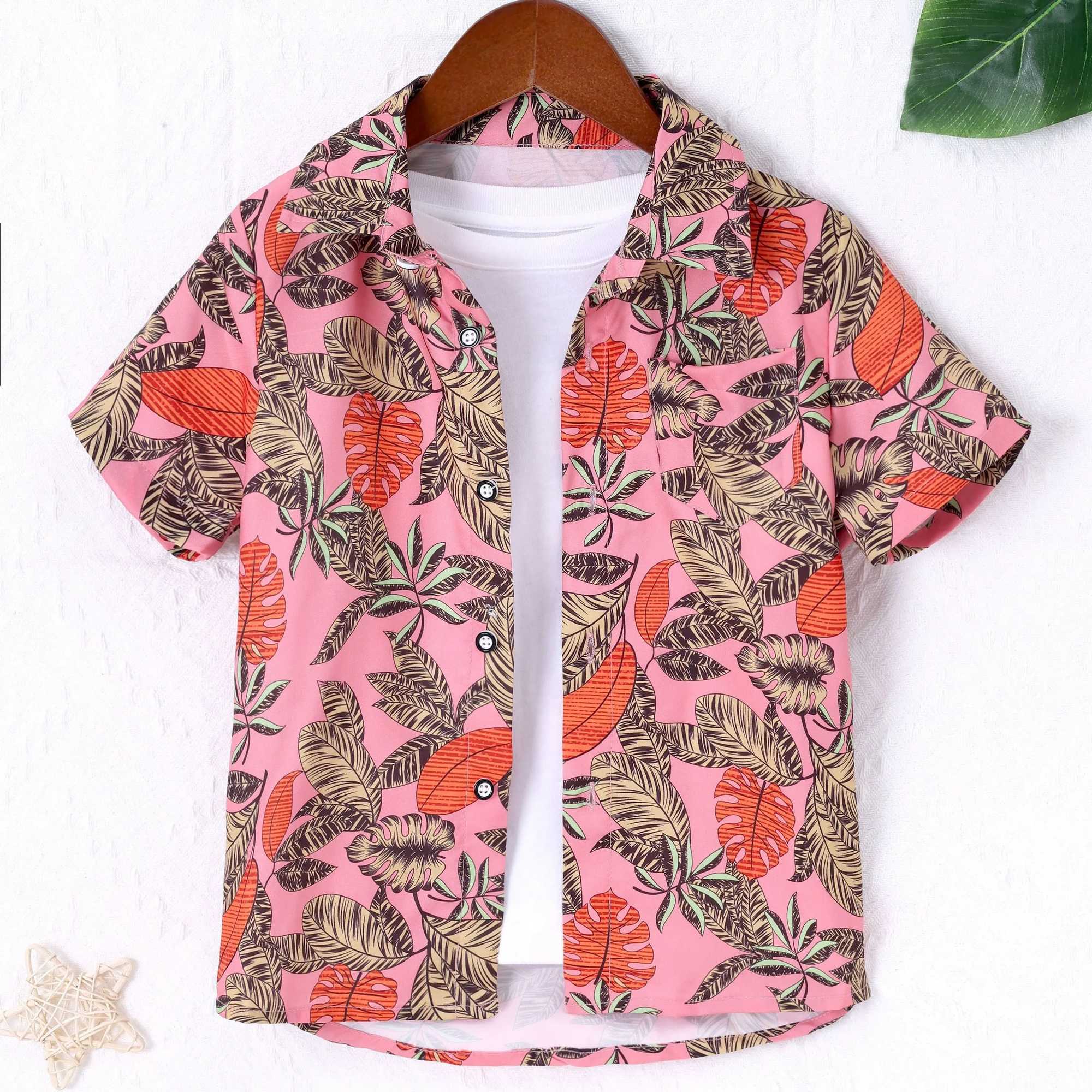 Childrens clothing creative cartoon pattern shirt for girls and boys casual short sleeved collar shirt top for boys daily summer clothingW240729