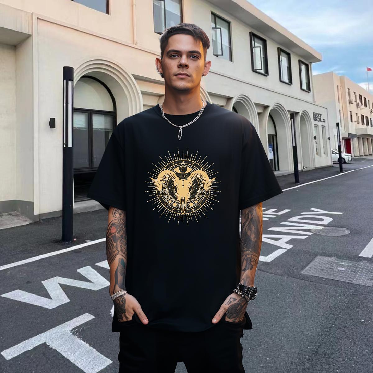 Loose Men Tops Tees 230g Pure Cotton Casual Daily Wear sheep DIY Printed Round Neck Short Sleeve DIY Customized Mens T Shirts Tops Shirt