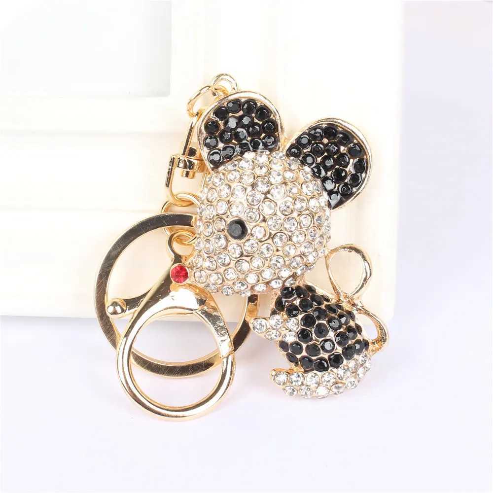 New Black Pink Rat Mouse Key Chain Keyring Rhinestone Crystal Pendant Charm for Handbag Purse Bag Carkey GiftL240729