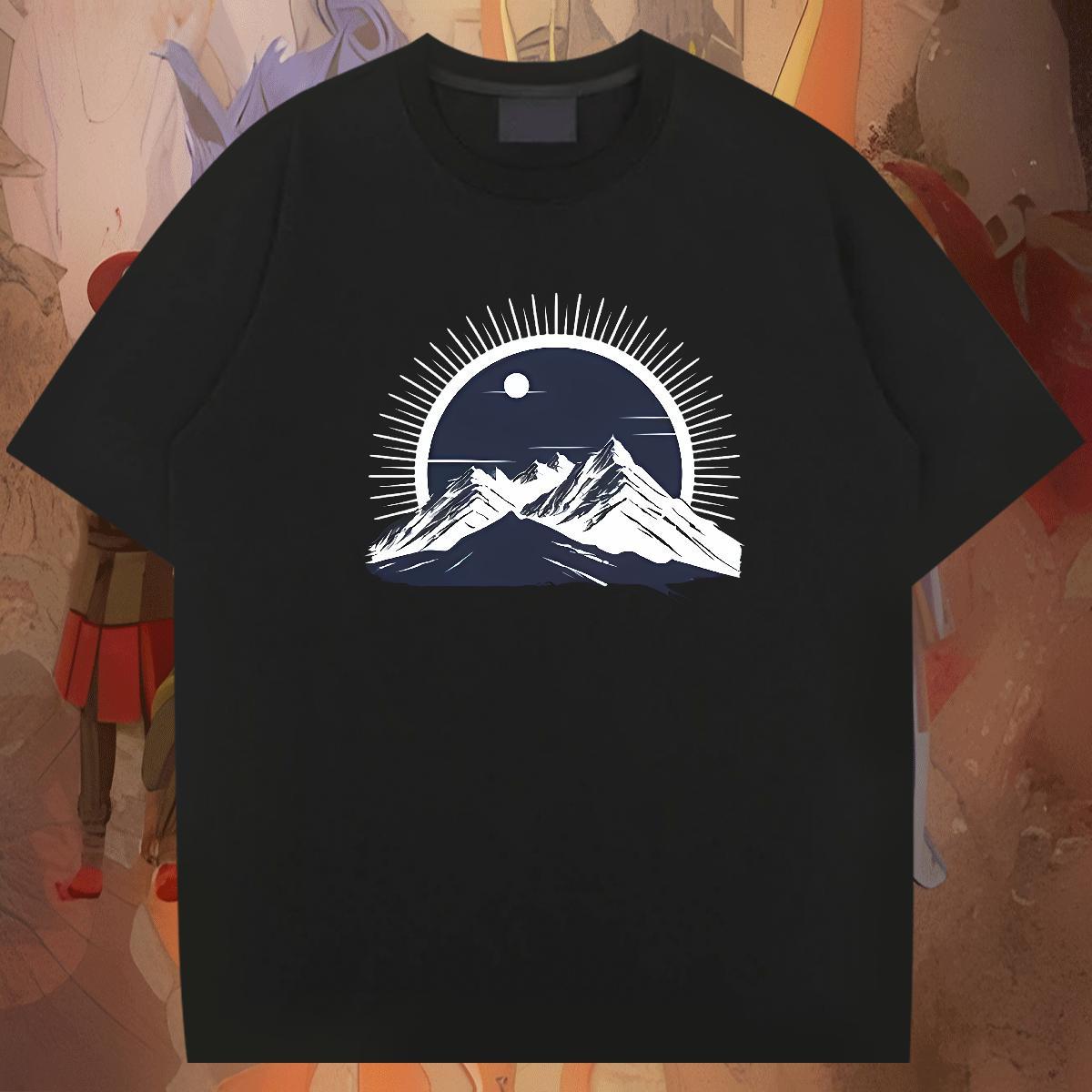 High Quality Tshirts 100% Cotton 230g Hip Hop Street mountains Asian Size Short Sleeve Soft DIY T shirt Polos