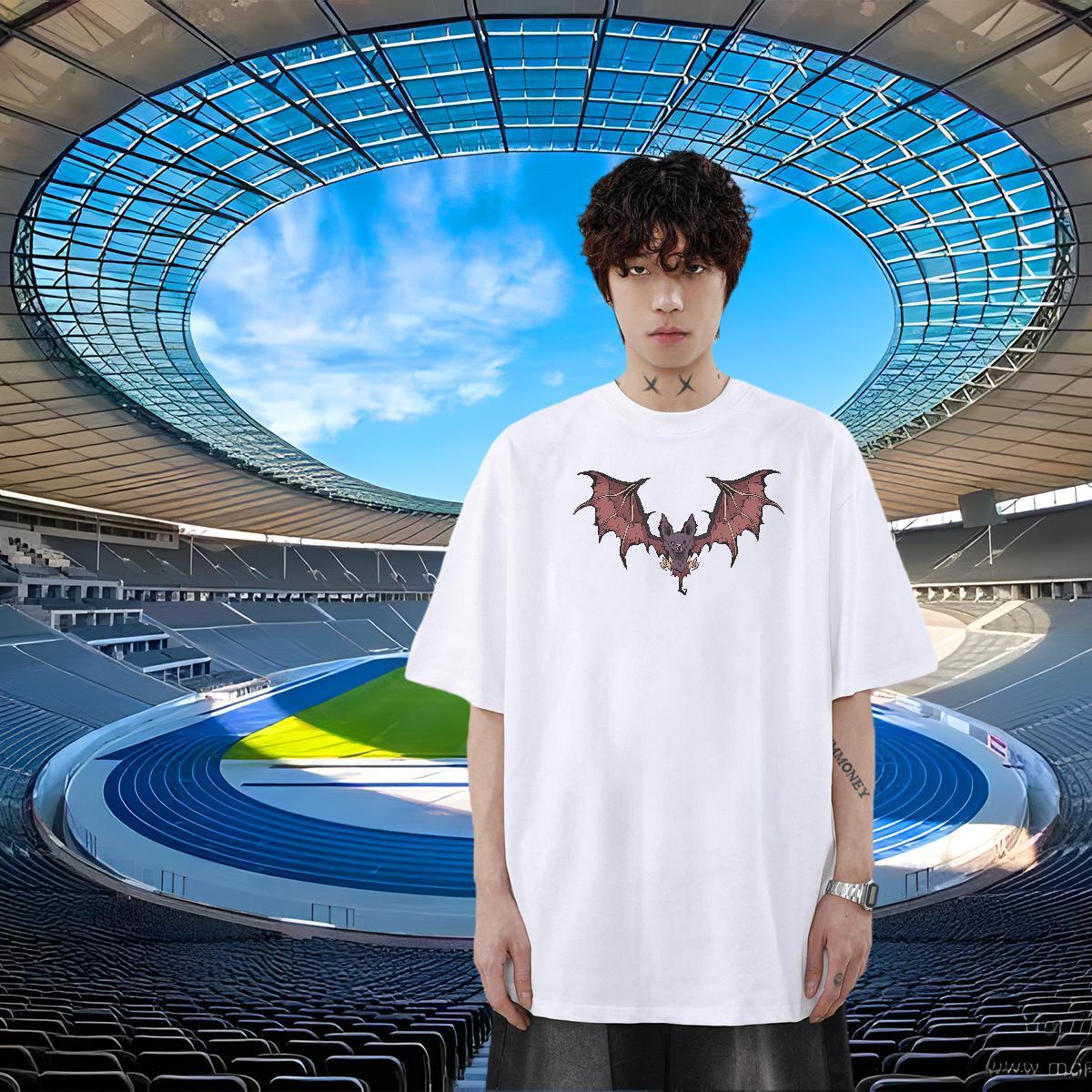 Brand Men Clothes T-Shirt 100% Cotton 230g Street bat Oversized 4XL Short Sleeve Soft Custom T Shirt For Man Tops Tees