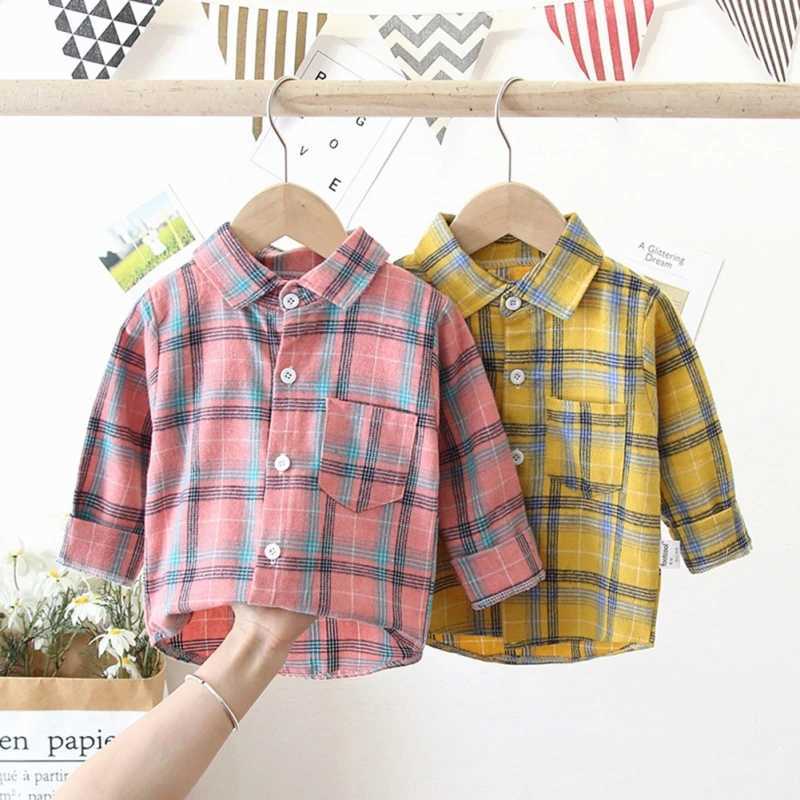 Fashion plaid casual thin shirt for children boys and girls cotton soft long sleeved T-shirt for children four seasons school topW240729