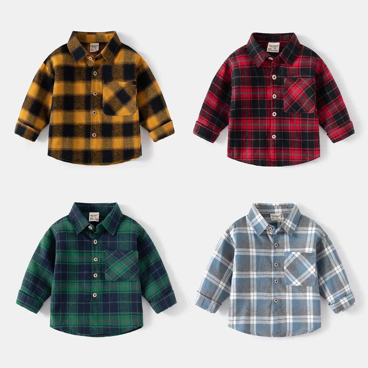 Baby boy plain long sleeved shirt spring collar comfortable cotton mens shirtW240729