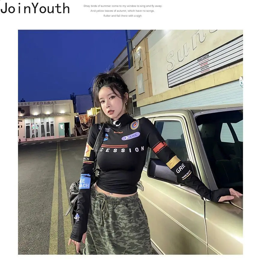 Shirts for Women Long Sleeve Print Tshirts Crop Tops Turtleneck Fashion Tunic Tees Harajuku Y2k T Shirt 240729