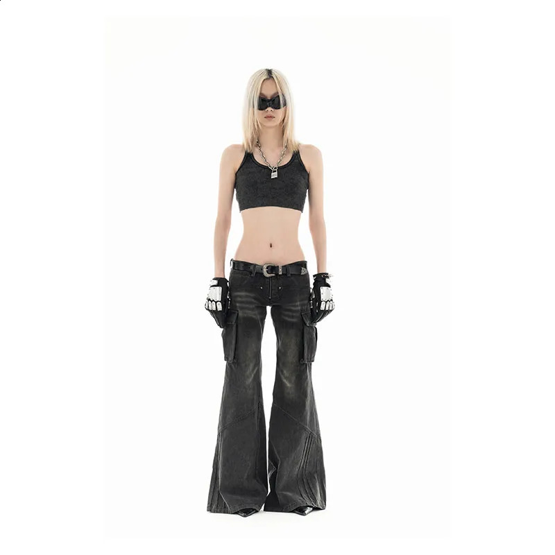 Vintage Black Women Jeans American High Waist Fashion Mop Pants Streetwear Y2K Wide Leg Jean Female Trouser Denim Pants 240729