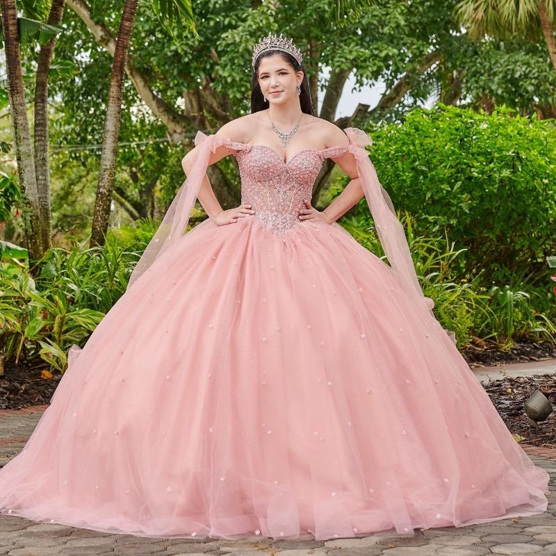 Pink Shiny Quinceanera Dresses With Cape Ball Gown Sweetheart Beading Crystal Tulle Party Princess Sweet 16 Dress vestidos de 15 anos
