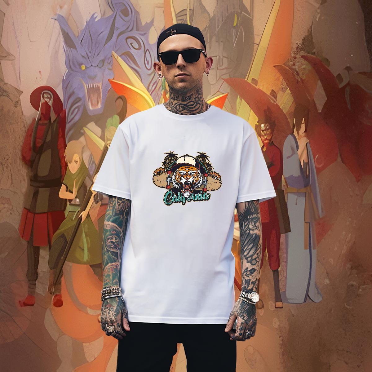 Unisex Men Tops Tees 230g Pure Cotton Home Outdoor tiger Cartoon Printing L-4XL Breathable Crew Neck Designer Fashion T shirt Tops Shirt