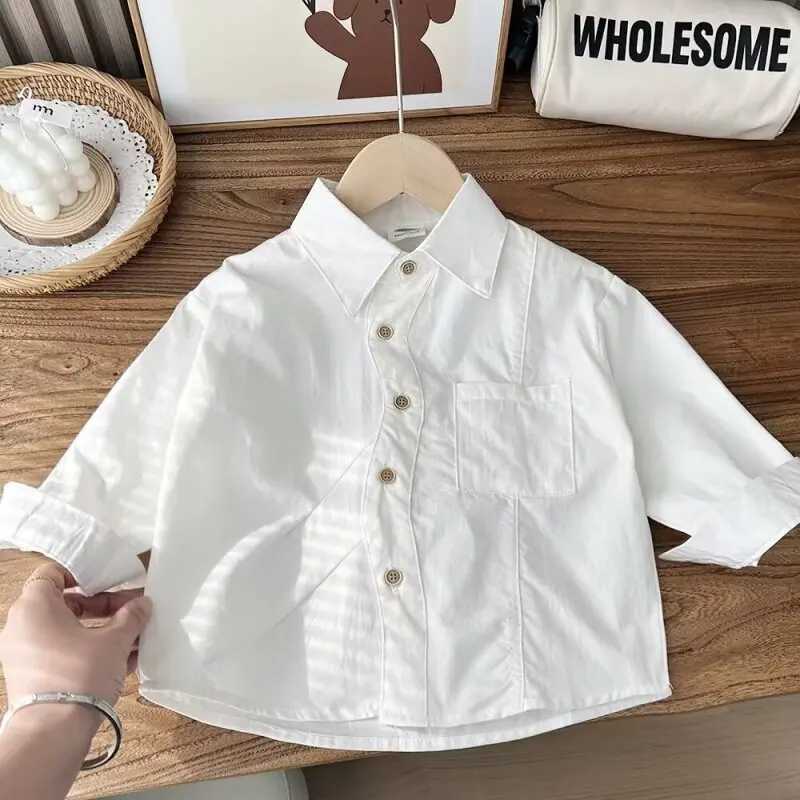 Baby and toddler clothing school boys shirt white long sleeved lapel childrens shirt boys topW240729