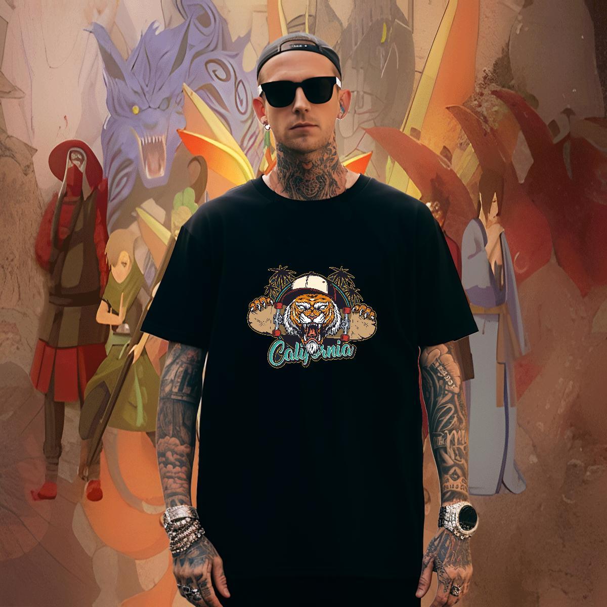 Unisex Men Tops Tees 230g Pure Cotton Home Outdoor tiger Cartoon Printing L-4XL Breathable Crew Neck Designer Fashion T shirt Tops Shirt