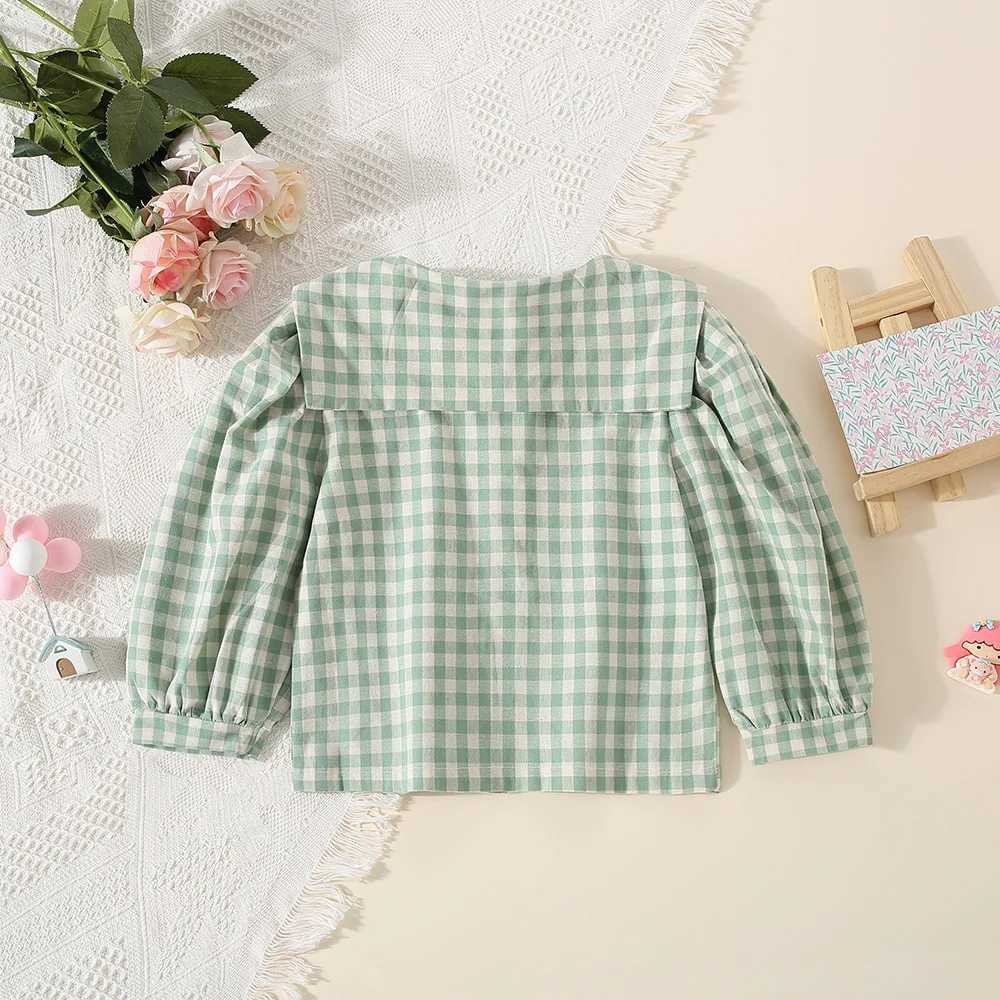 Childrens Shirt Girl Sleeping Cotton Spring/Summer Korean Version Collar Single Chest Checkered Baby TopW240729