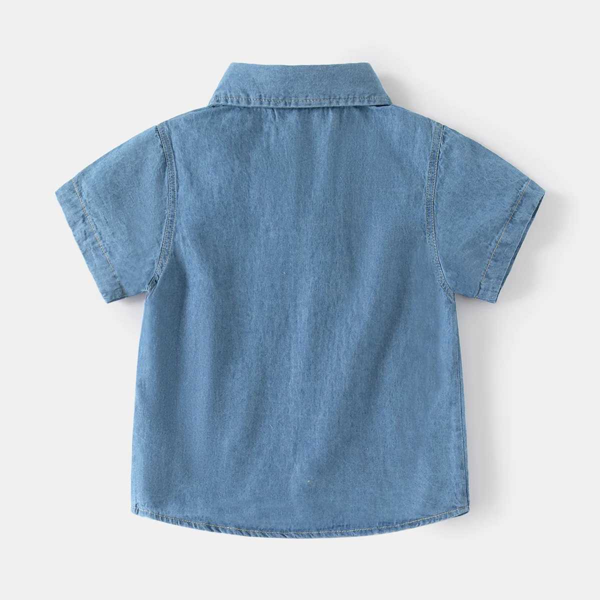 2024 summer new handsome solid color short sleeved denim shirt 3-8-year-old childrens casual cotton top 2 colorsW240729