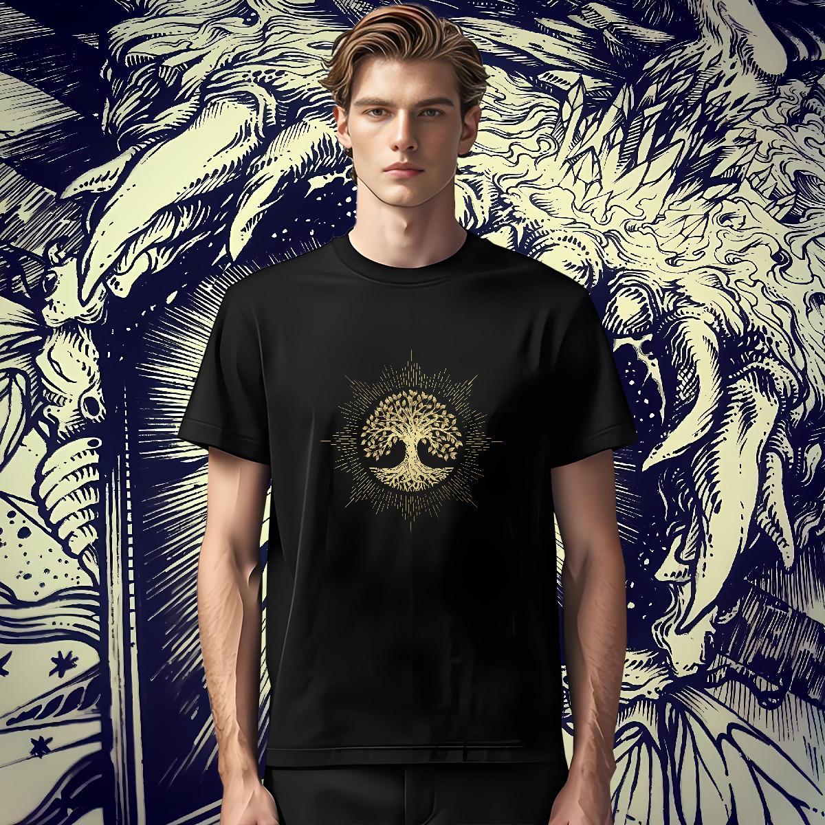 Loose Tshirts 230g 100% Cotton Sports Casual tree Floral Print Breathable Short Sleeve 2024 New T Shirt For Man Tops Shirt