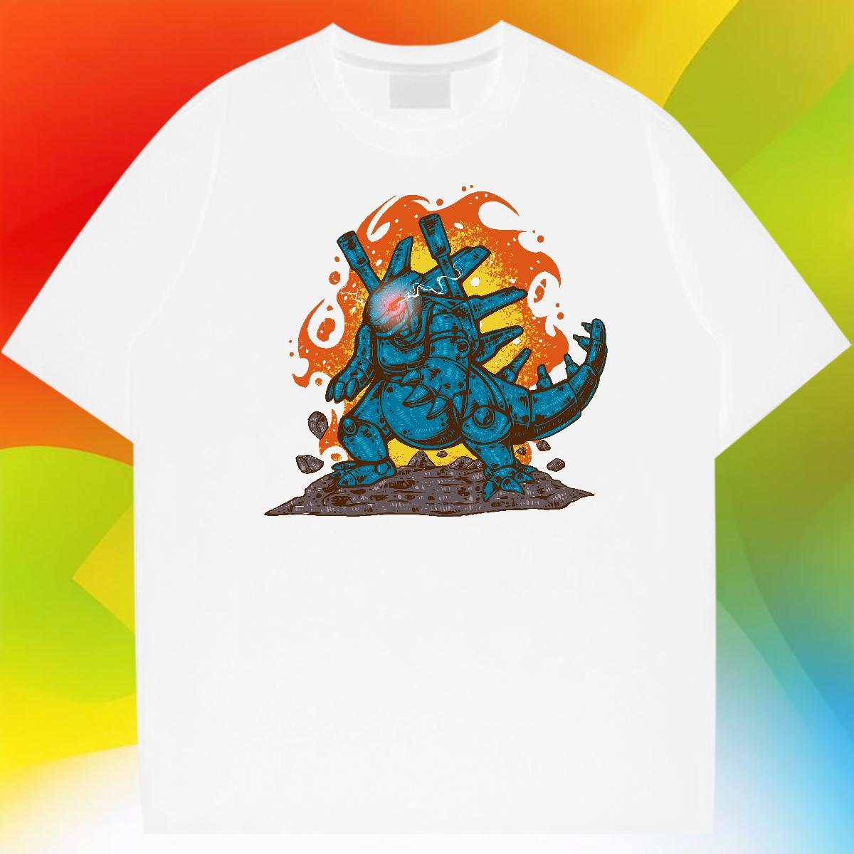 Loose Men Tees 100% Cotton 230g Street dinosaur Customized Breathable Short Sleeve 2024 Men T Shirts Clothes