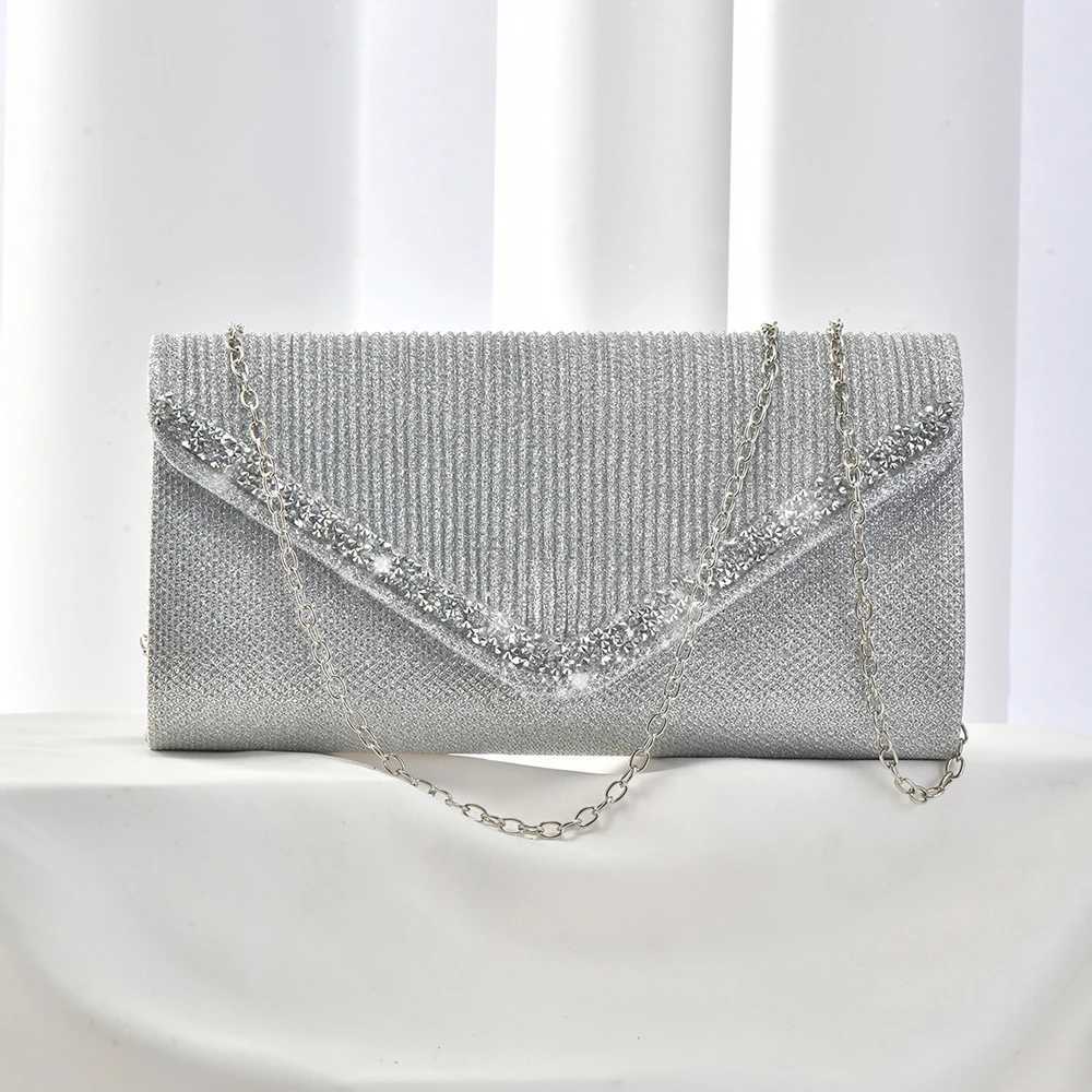 Simple Premium Sparkling Ruffled Diamond Evening Bag Party Dinner Wedding Ladies Clutch bagXJ240729