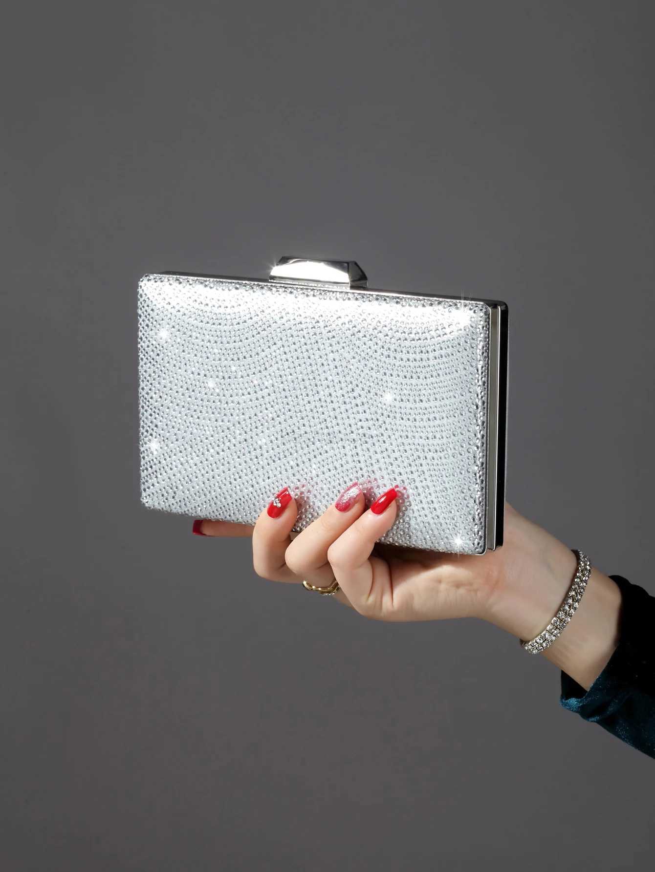 Evening Clutch Bag With Diamond Decoration For Women Mini Square Shoulder Bag With Chain StrapXJ240729