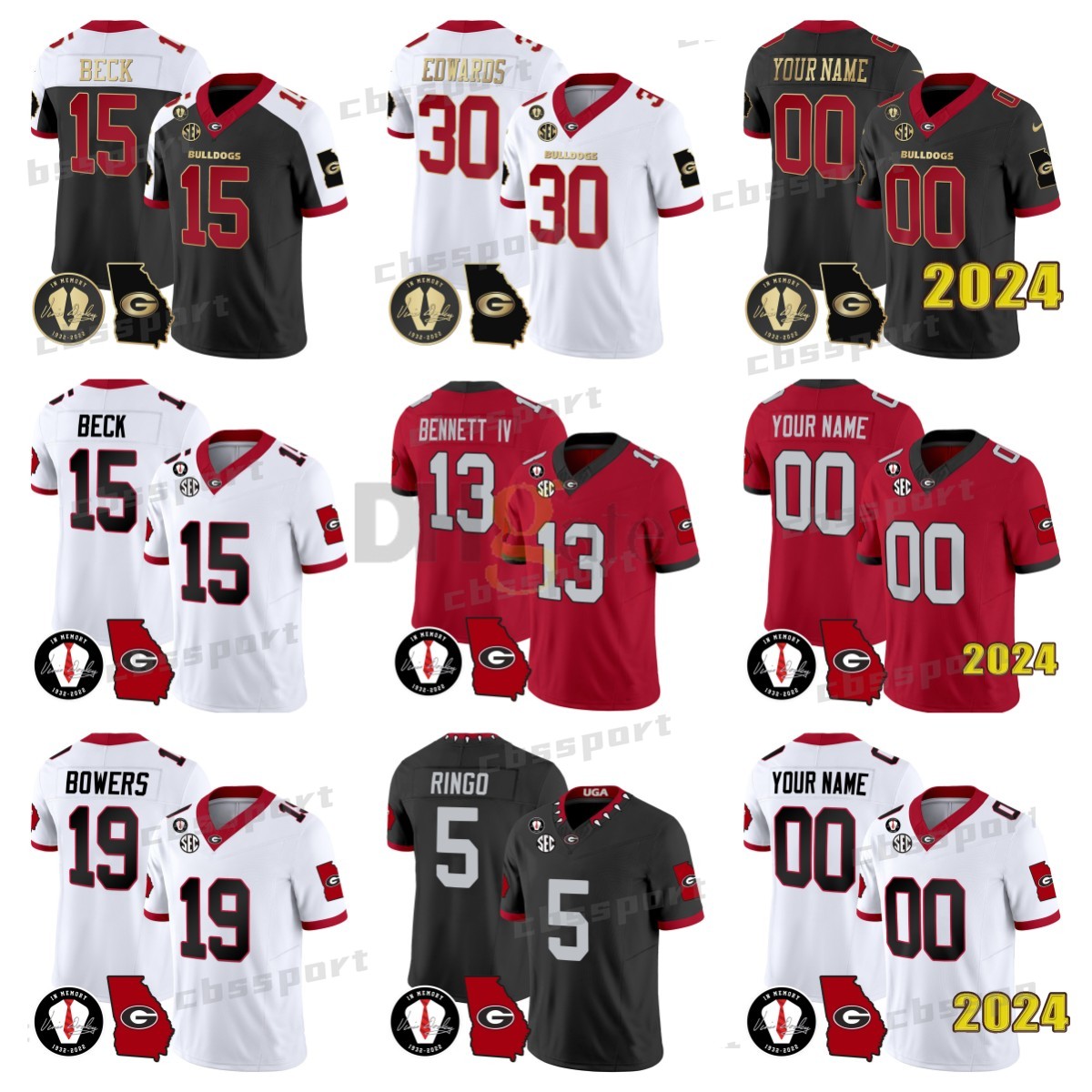 Georgia Bulldogs 2024 Vapor Custom Jersey Georgia Map Stetson Bennett IV Milton Kenny McIntosh Edwards Ladd McConkey Brock Bowers National Champions Jersey