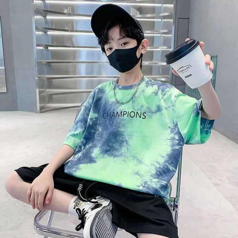 T-shirts Summer Kids Clothes Fashion Streetwear Boys Girls Personality T Shirt Tie Dye Tops Children Short Sleeve Childrens ClothingL24729