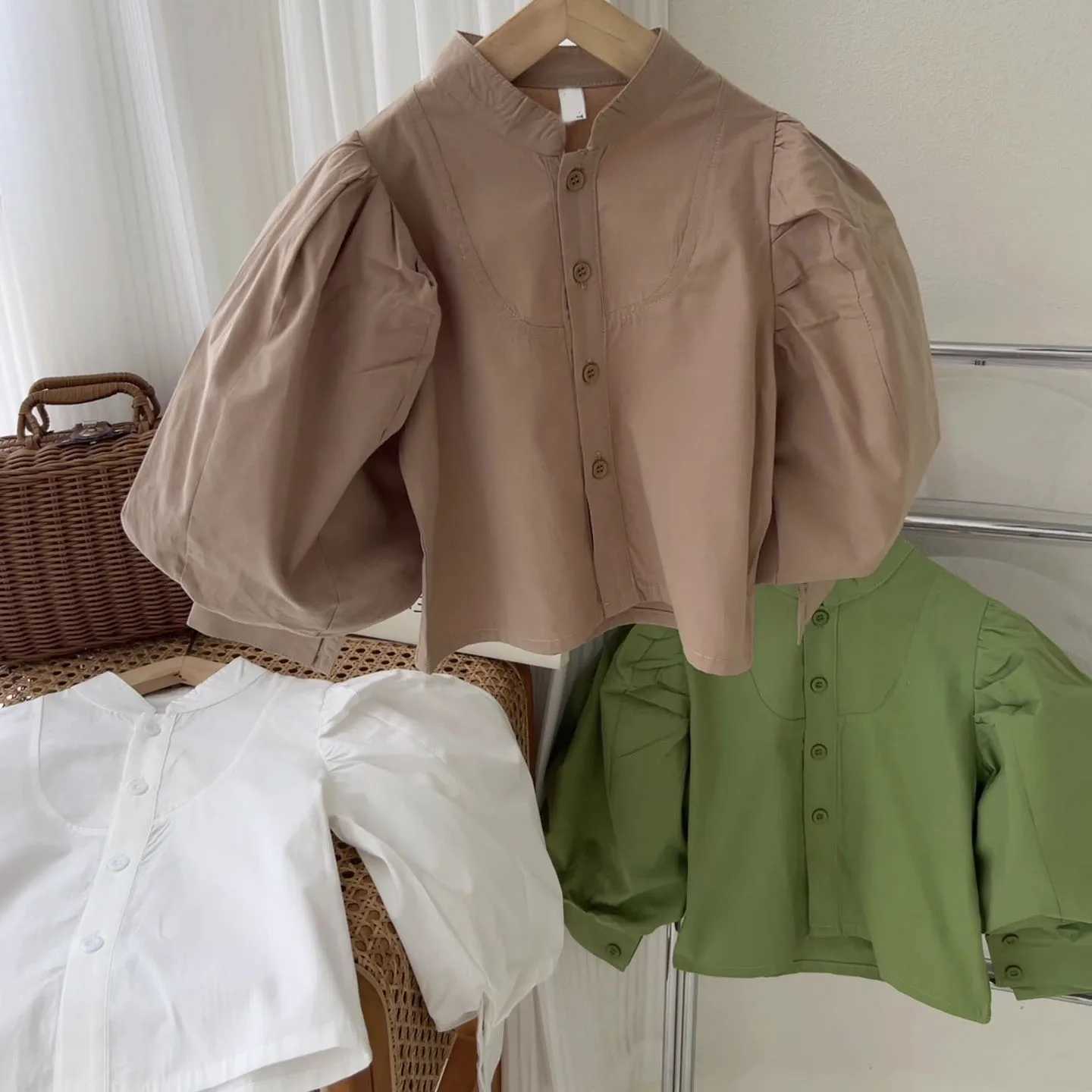 Womens stand up collar puff pajamas fashionable European and American style 2024 spring/summer new clothingW240729