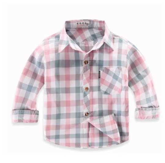 Spring and autumn striped boys shirt baby cotton shirt casual and fashionable checkered shirt childrens 16 color Camisas Para HombreW240729