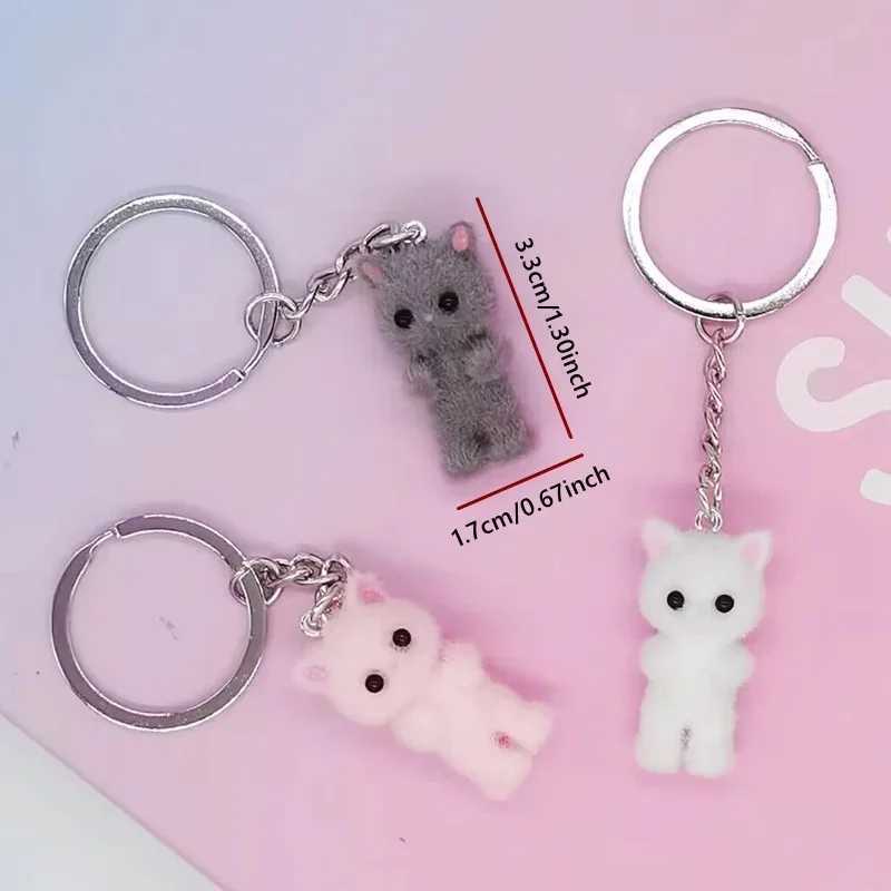 3D Cartoon Cute Cat Keychain Resin Flocking Kawaii Animal Car Key Bag Pendant Key Ring Souvenir Jewelry Gifts For Women MenL240729