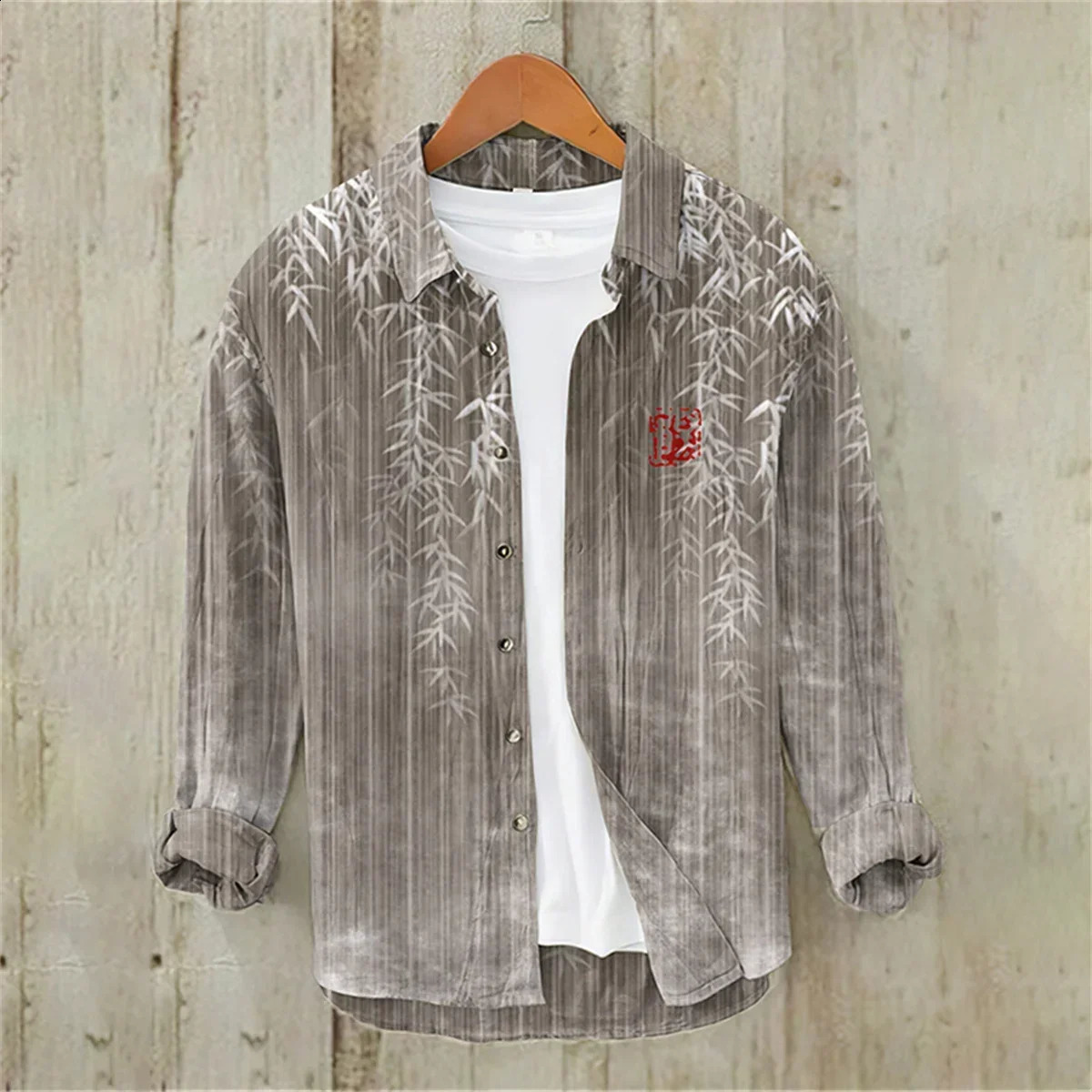 Kanagawa Vintage Linen Blended Cardigan Shirt Mens 3D Printed Polo Collar Long sleeved Hawaiian Shirt 240729
