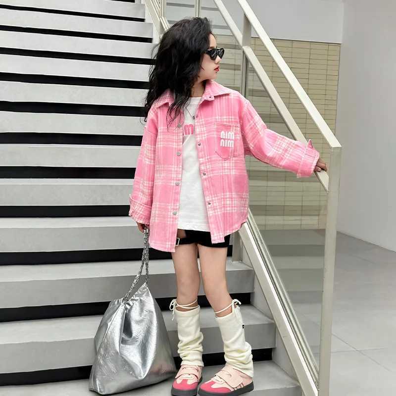 Girls solid color shirt spring and autumn thin long sleeved cotton jacket childrens shirt spring dress 2024 new itemW240729