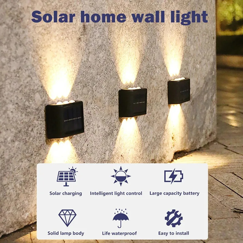 Outdoor Solar LED Wall Lights Waterproof Led Lamp Up And Down Luminous Lighting For Garden Balcony Yard Street Decor Lamps 240729