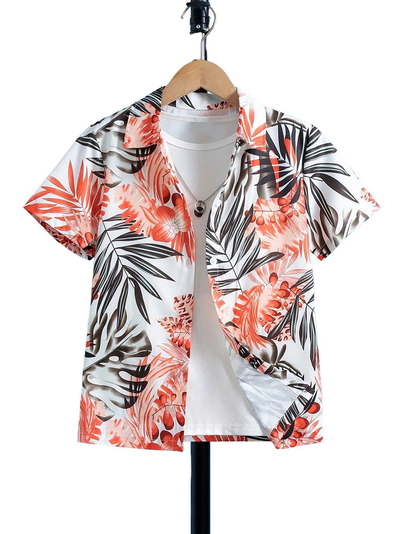 2024 childrens clothing cartoon beach print boys creative shirt casual short sleeved top boys summer childrens shirtW240729