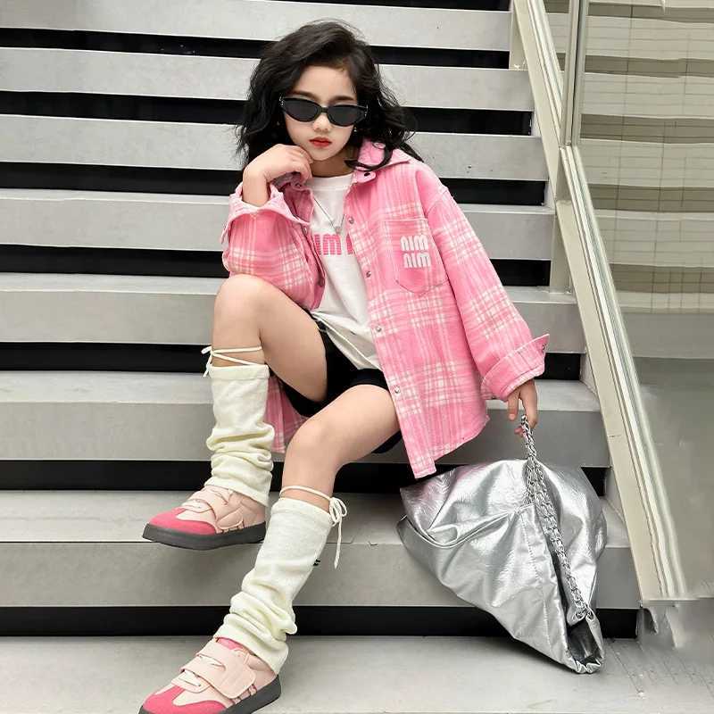 Girls solid color shirt spring and autumn thin long sleeved cotton jacket childrens shirt spring dress 2024 new itemW240729