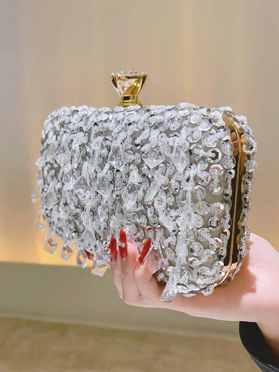 Beaded Sequins Evening Bag Elegant Box Clutch Purse Womens Wedding Handbags For Party PromXJ240729