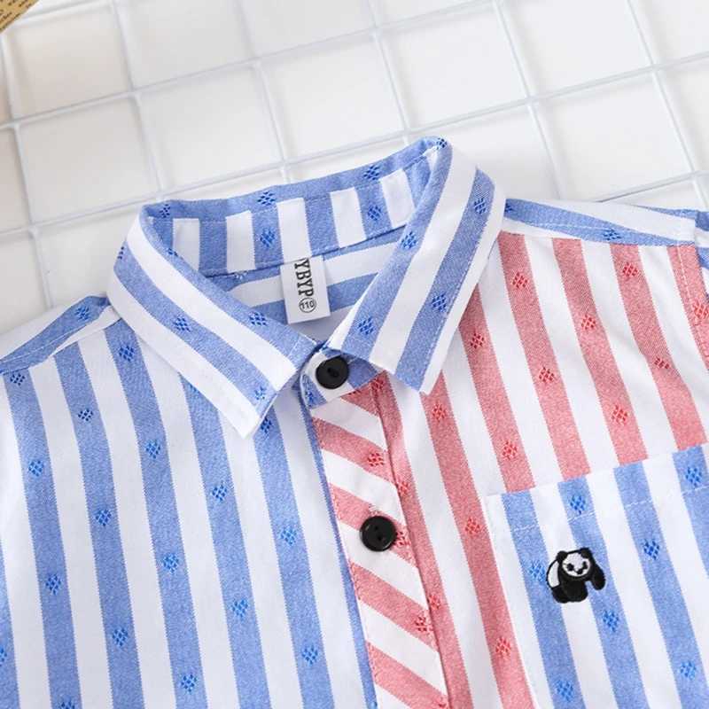 2-9Y childrens shirt chic colored striped lapel long sleeved shirt boys and girls panda embroidered cotton soft single chest shirtW240729