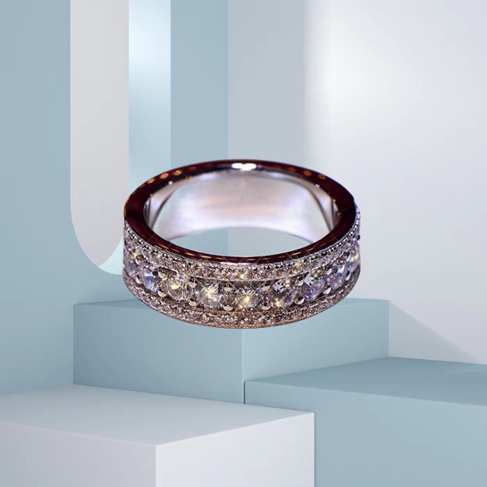 2024 Top Sell Sparkling Luxury Jewelry 925 Sterling Silver Pave White Topaz CZ Diamond Eternity Lady Fashion Women Wedding Band Ring For Lovers' 