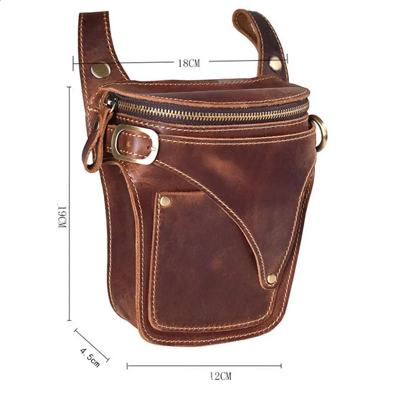 Motorcycle Bag For Men Genuine Leather Hip Belt Bag Mens Crazy Horse Waist Pack Male Hip Fanny Packs Bag Mens Phone Pouch 250103