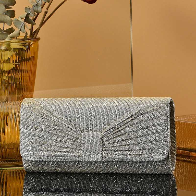 women glitter bow evening bag woman party wedding clutch bag Pleated Mini Clutch Bag Shiny Dinner Bag Fashion Handbag for PartyXJ240729