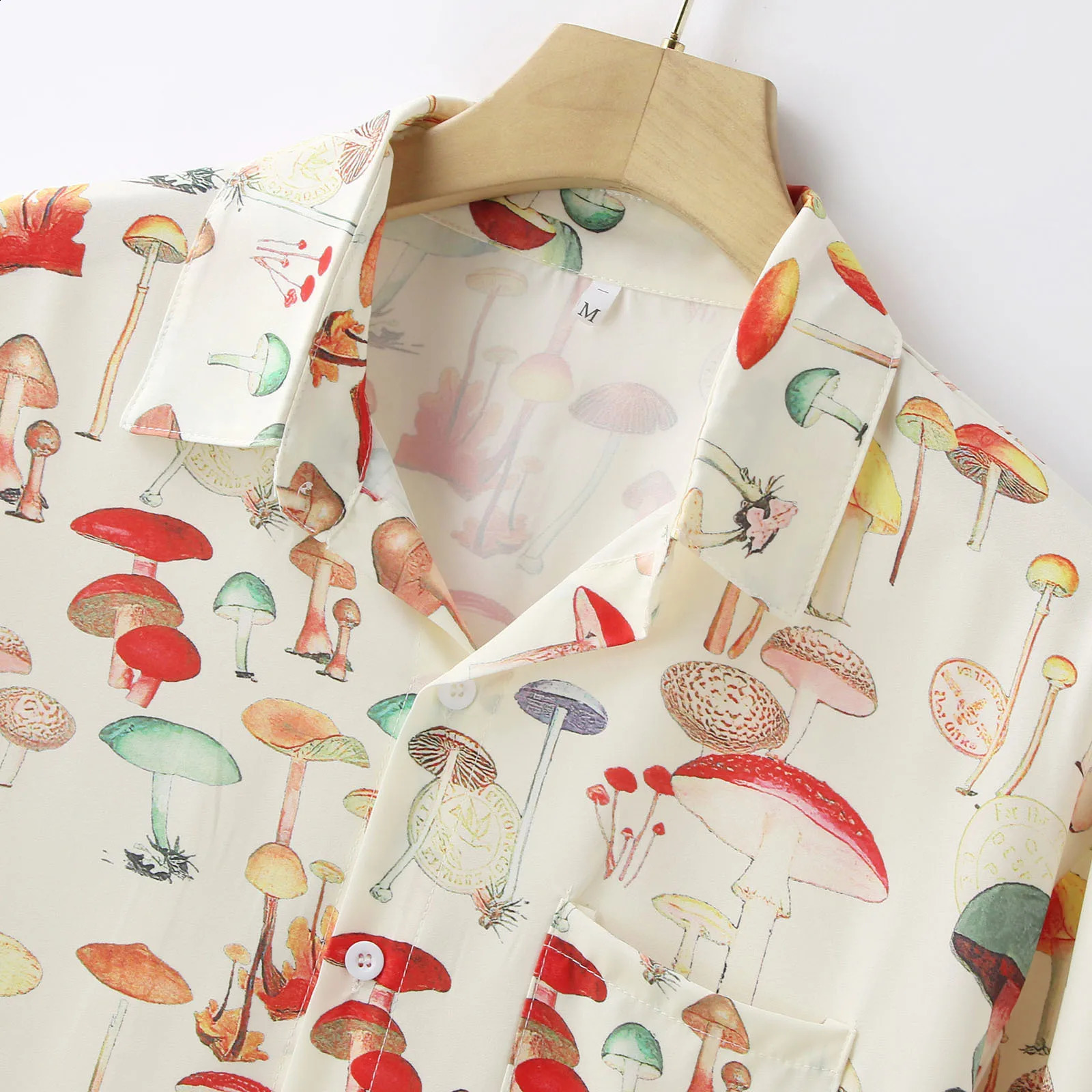 Mens Vintage Mushroom Printed Shirt Casual Streetwear Button -down Long Sleeve Shirts for Men Leisure Loose Stylish Spring 240729