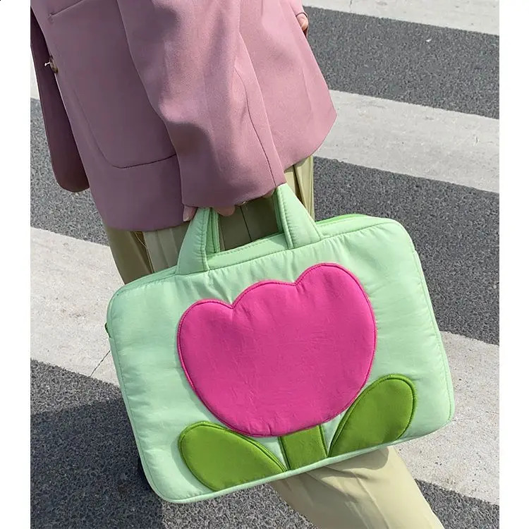 SwEEt TULip Color Matching Laptop Bag Protection Portable Handbag 240729