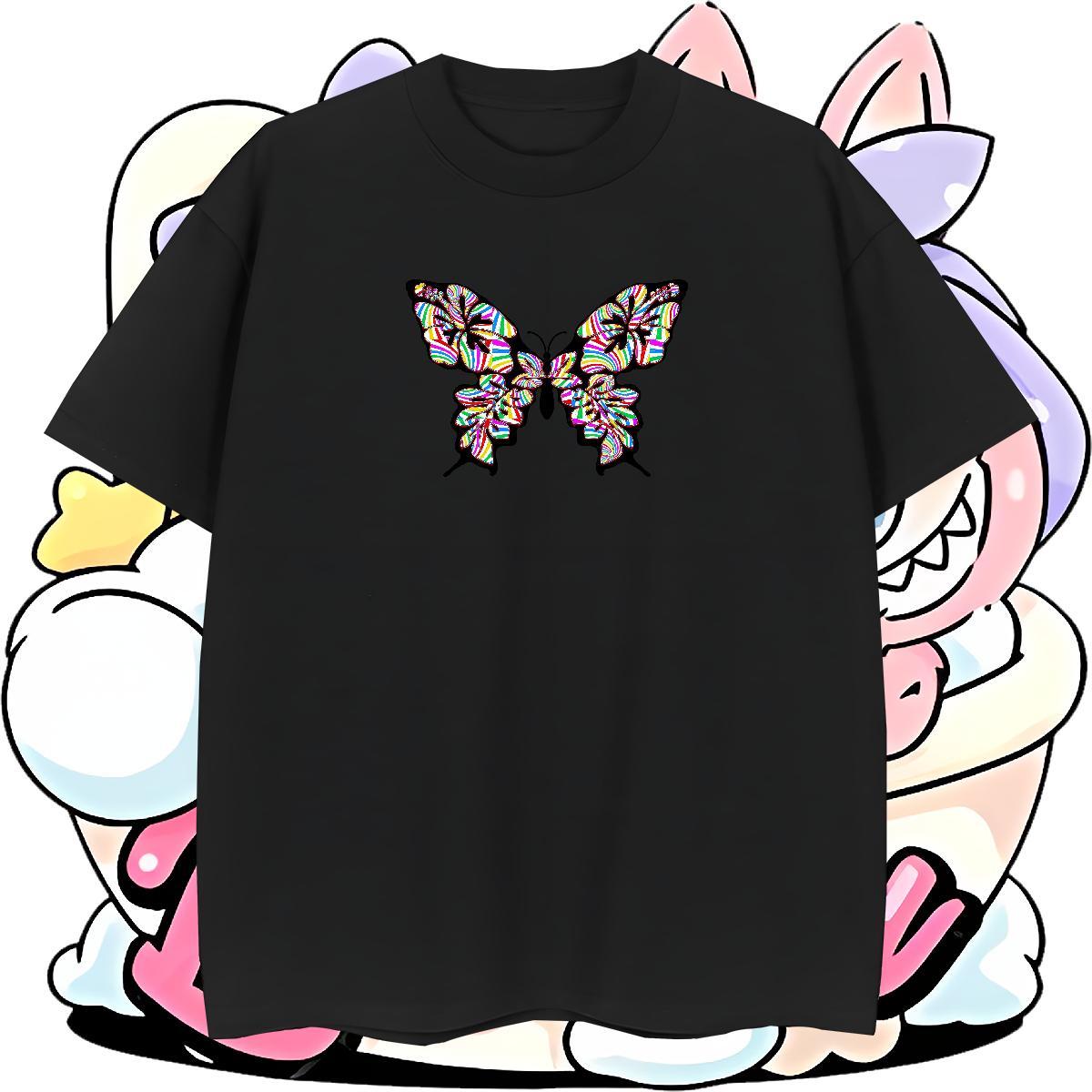 Loose Fit Mens Tshirts 230g 100% Cotton Street Wear Butterfly Skull Pure Cotton Fashion T Shirts Men Tees Shirts