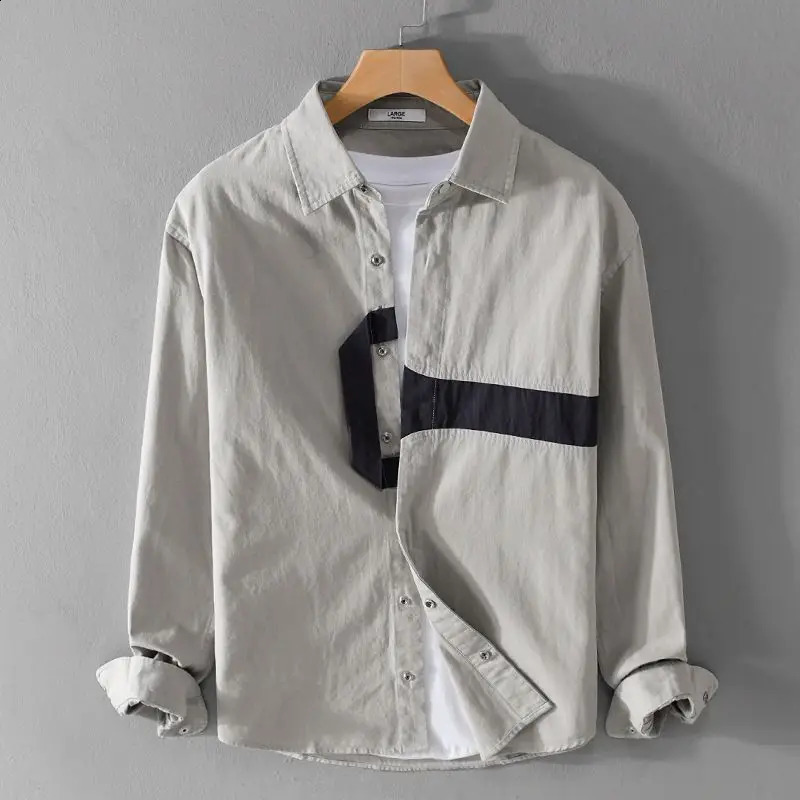 Spring Autumn Fashion Vintage POLO Collar Long Sleeve Blouse Mens Clothing Single Breasted Casual Loose Simplicity Y2K Shirts 240816