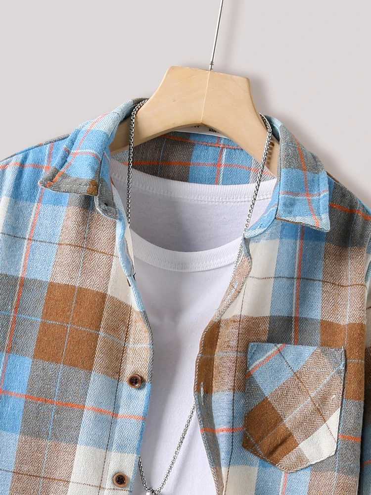 Mens plain weave shirt long sleeved button up top spring and autumn outerwear jacketW240729
