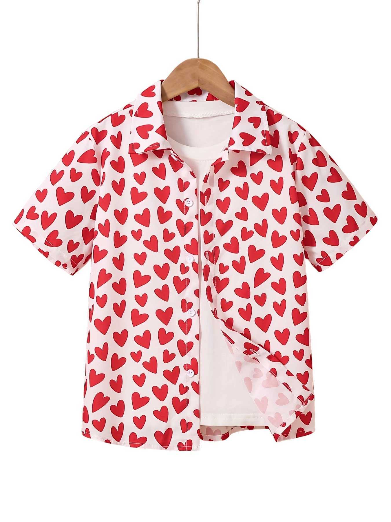 2024 childrens clothing cartoon beach print boys creative shirt casual short sleeved top boys summer childrens shirtW240729