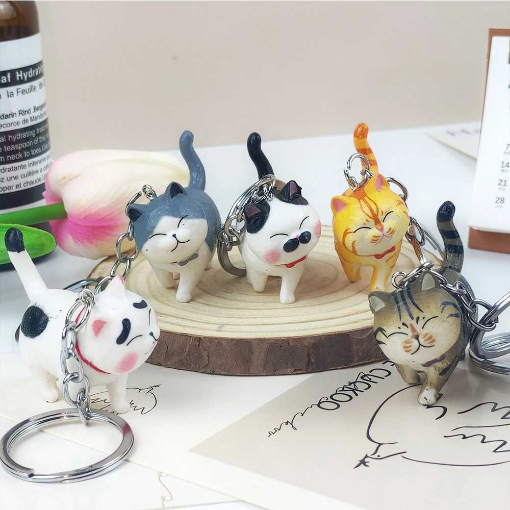 Cartoon Cat Shaped Pendant Keychain Kitten Cat Key Chain Creative Metal Animal Anime Keyrings Car Bag Trinket Accessories GiftL240729