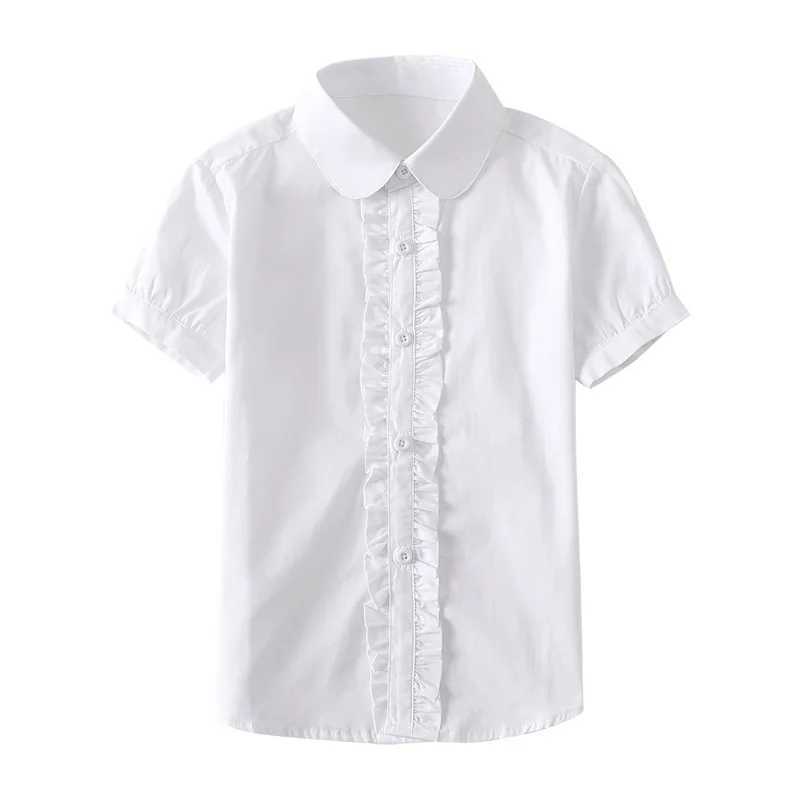 Summer Shirts for Teenage Girls Cotton Short Sleeve White Blouses Pupil School Uniform Girls Puff Sleeve Blue Tops 4 8 12 16W240729