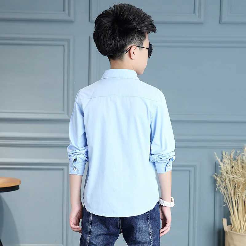 Childrens Clothing Spring 2021 Long sleeved Boys Shirt Fashion Pure Cotton White Shirt Childrens Collar Button Top 8 12yW240729