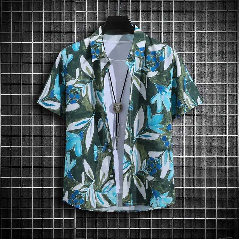 Summer vacation floral print shirt for children and boys short sleeved new cool top casual and fashionable clothing for children and girlsW240729