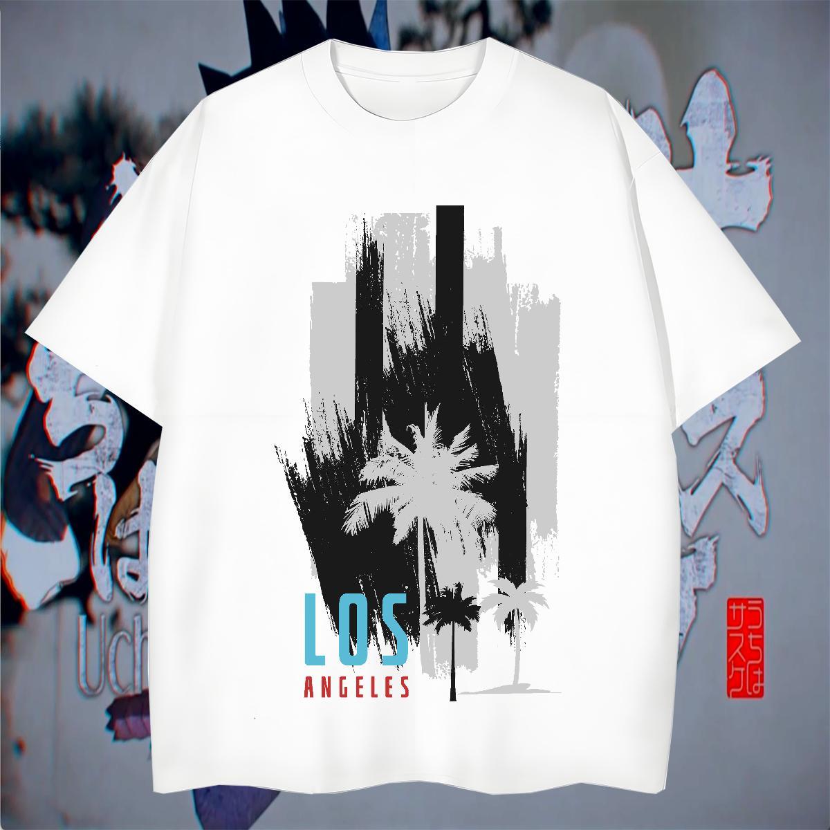 Loose Fit Men Tops Tees 230g Pure Cotton Beach letter Anime O-Neck Short Sleeve 2024 New T-Shirts for Men Tees Shirts